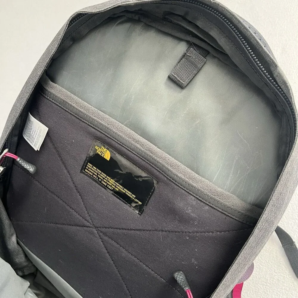 The North Face TNF Gray Magenta Pink Borealis Laptop School Hiking Backpack Bag
